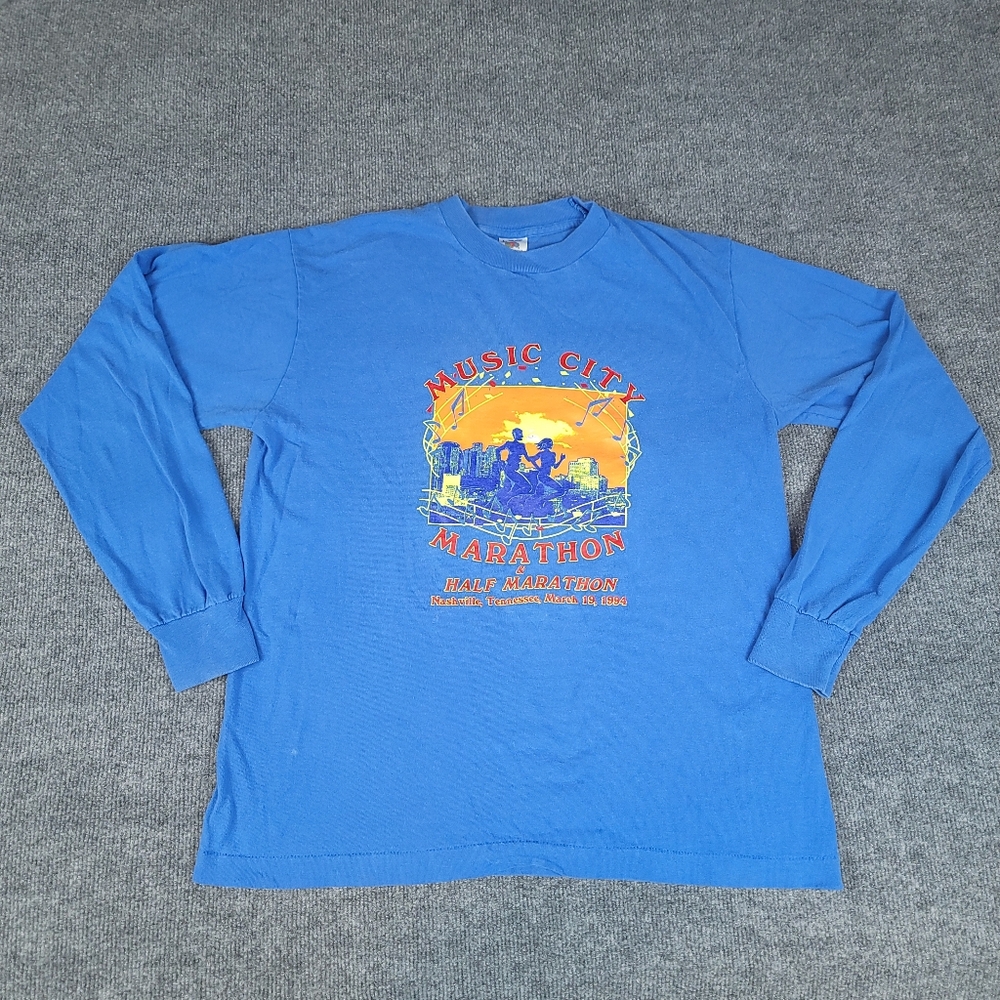 Vtg 90s Nashville Tennessee Long Sleeve T-Shirt Music City Marathon Adult Large